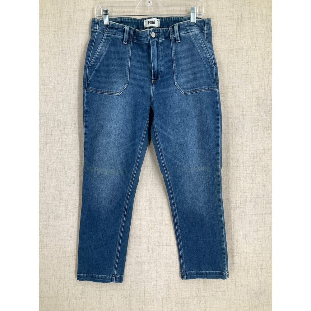 Paige Womens High Rise Utility Straight Leg Jeans Medium Wash Blue Size 31